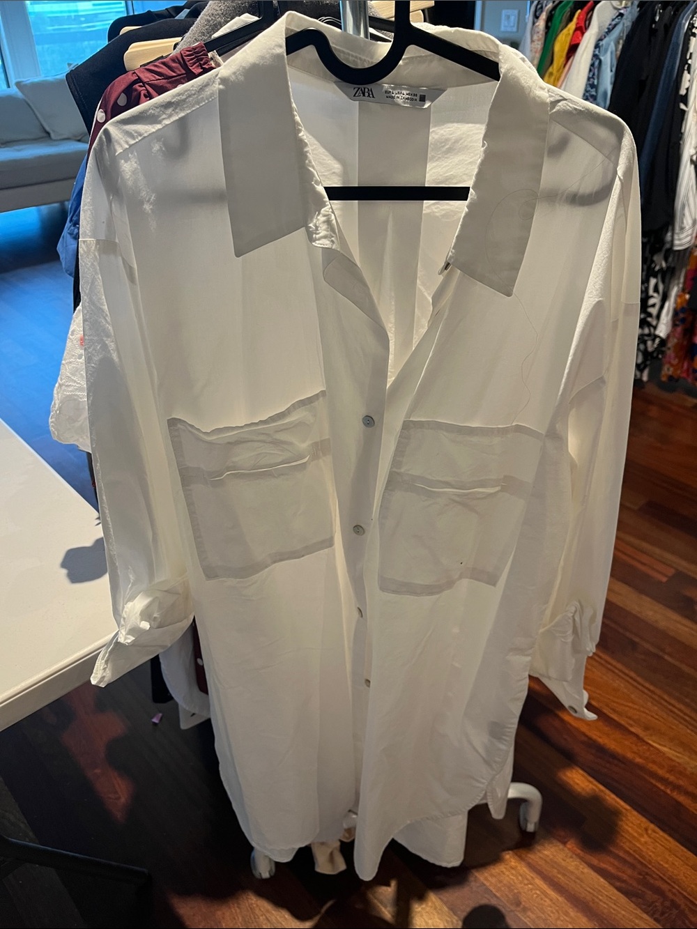 Zara White Oversized Casual Button-Down Shirt